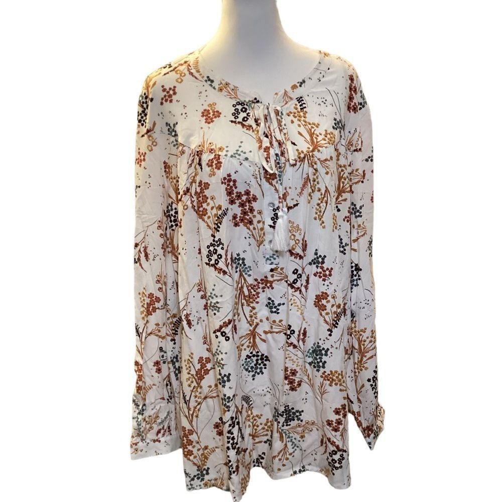 My Danielle Floral Tassel Tie Tunic Top White Rust MD19994RY7 Womens XL